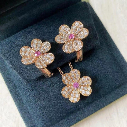 [Regal Jewels]FRIVOLE PINK GOLD FLOWER DIAMOND EARRINGS