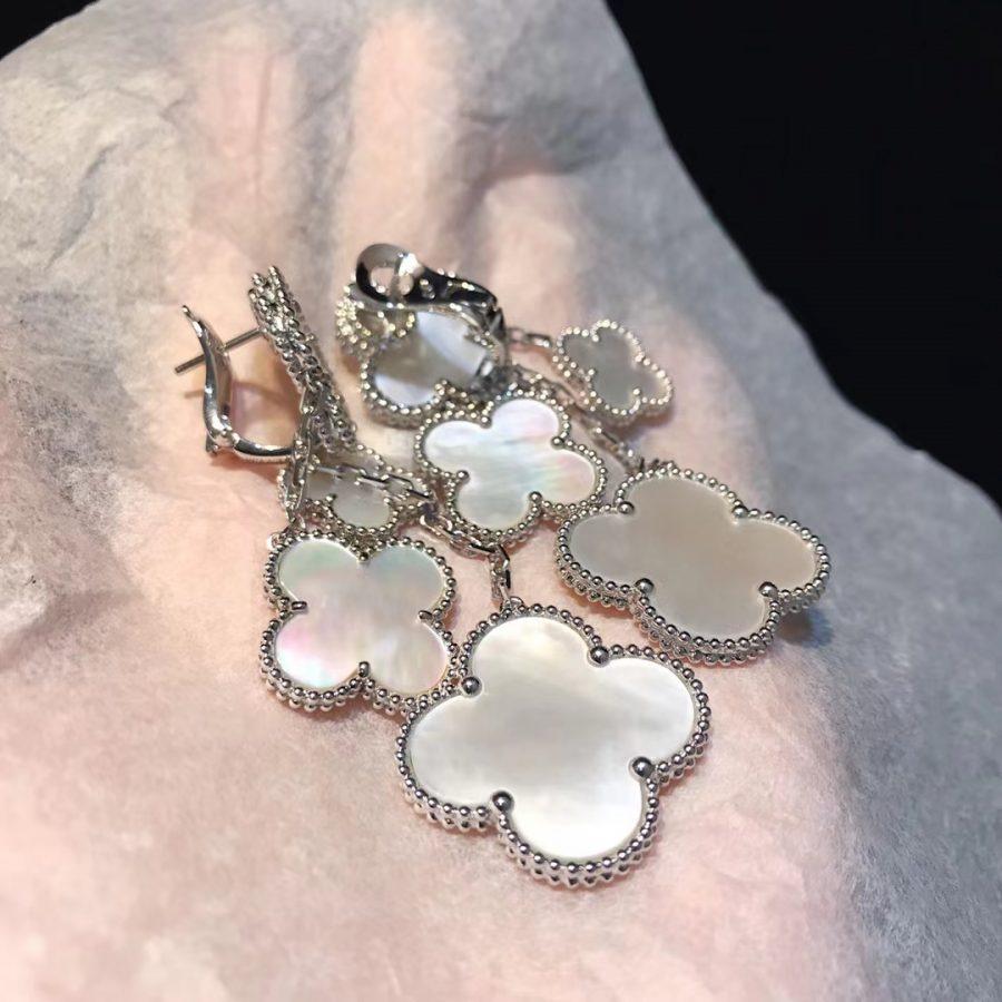[Regal Jewels]CLOVER EARRINGS WHITE MOP 4 MOTIFS SILVER