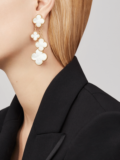 [Regal Jewels]CLOVER EARRINGS WHITE MOP 4 MOTIFS GOLD