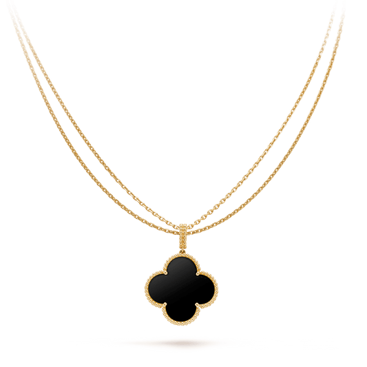 [Regal Jewels]CLOVER 25MM GOLD ONYX BIG CLOVER NECKLACE