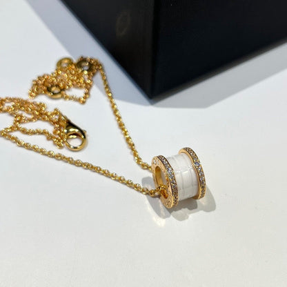 [Aura Jewels]ZERO 1 WHITE CERAMIC DIAMOND PINK GOLD NECKLACE