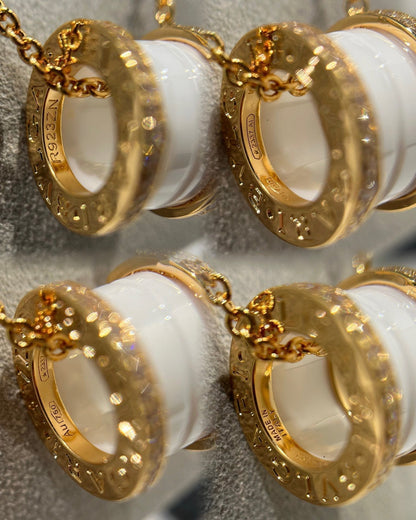 [Aura Jewels]ZERO 1 WHITE CERAMIC DIAMOND PINK GOLD NECKLACE
