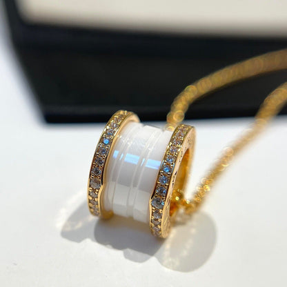 [Aura Jewels]ZERO 1 WHITE CERAMIC DIAMOND PINK GOLD NECKLACE